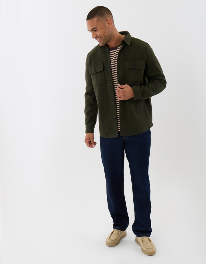 Patch Pocket Knitted Shacket in Khaki