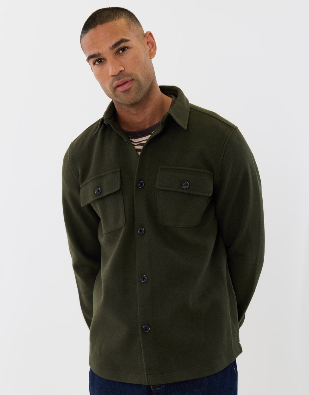 Patch Pocket Knitted Shacket in Khaki