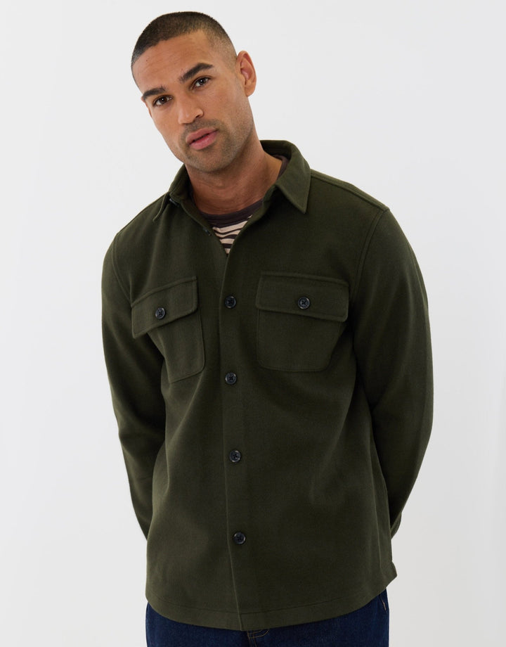 Patch Pocket Knitted Shacket in Khaki