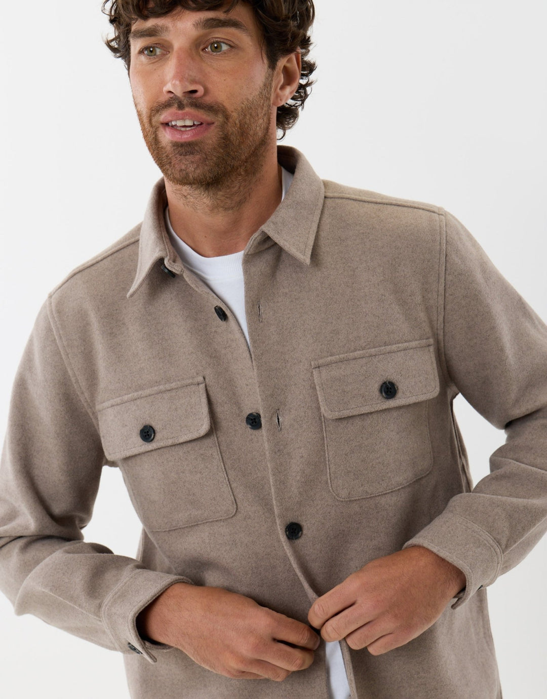Patch Pocket Knitted Shacket in Beige