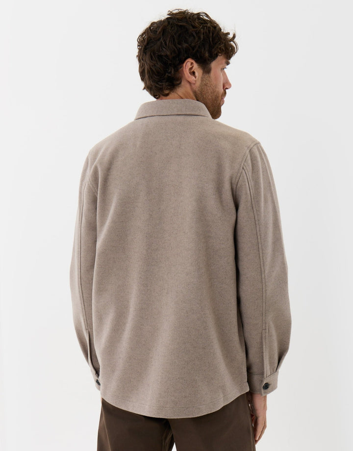 Patch Pocket Knitted Shacket in Beige