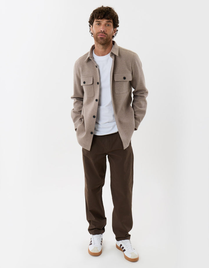 Patch Pocket Knitted Shacket in Beige