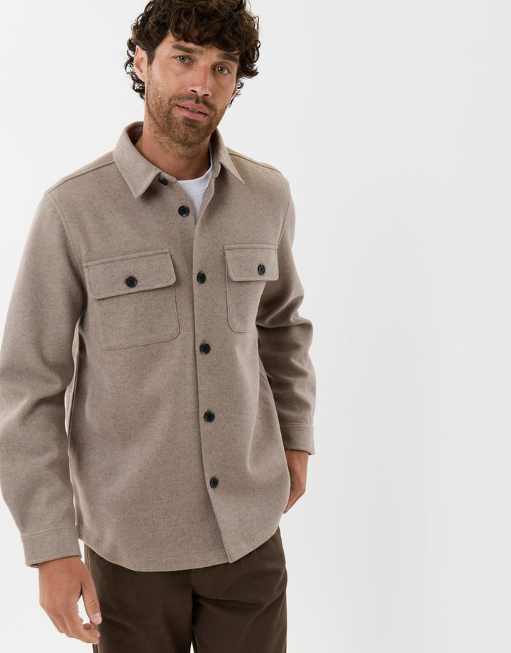 Patch Pocket Knitted Shacket in Beige
