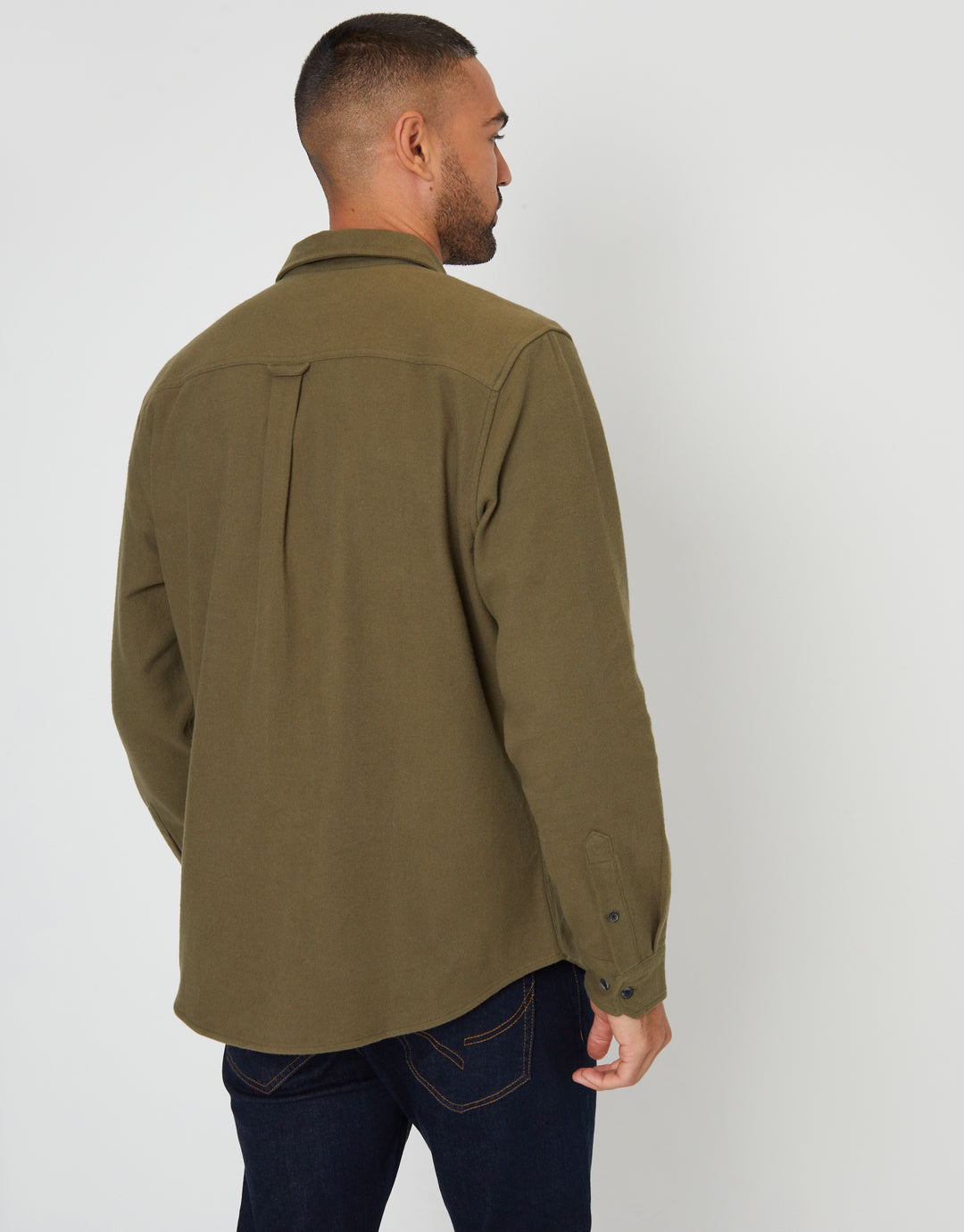 Khaki Green Brushed Flannel Cotton Long Sleeve Shirt