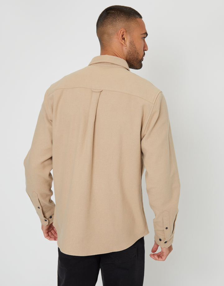 Stone Brushed Flannel Cotton Long Sleeve Shirt