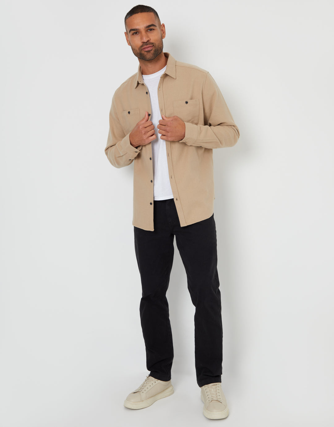 Stone Brushed Flannel Cotton Long Sleeve Shirt
