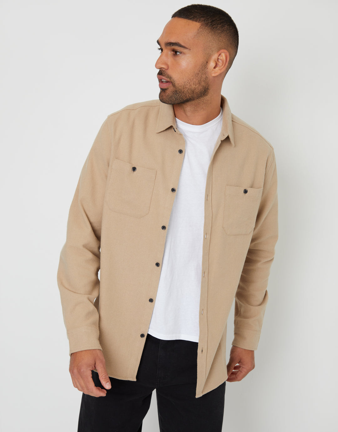 Stone Brushed Flannel Cotton Long Sleeve Shirt