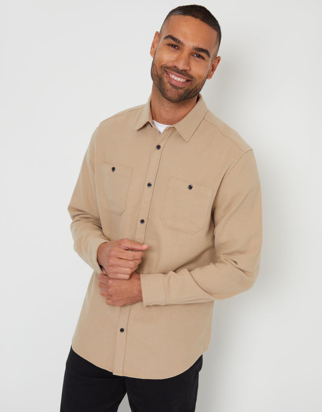 Stone Brushed Flannel Cotton Long Sleeve Shirt