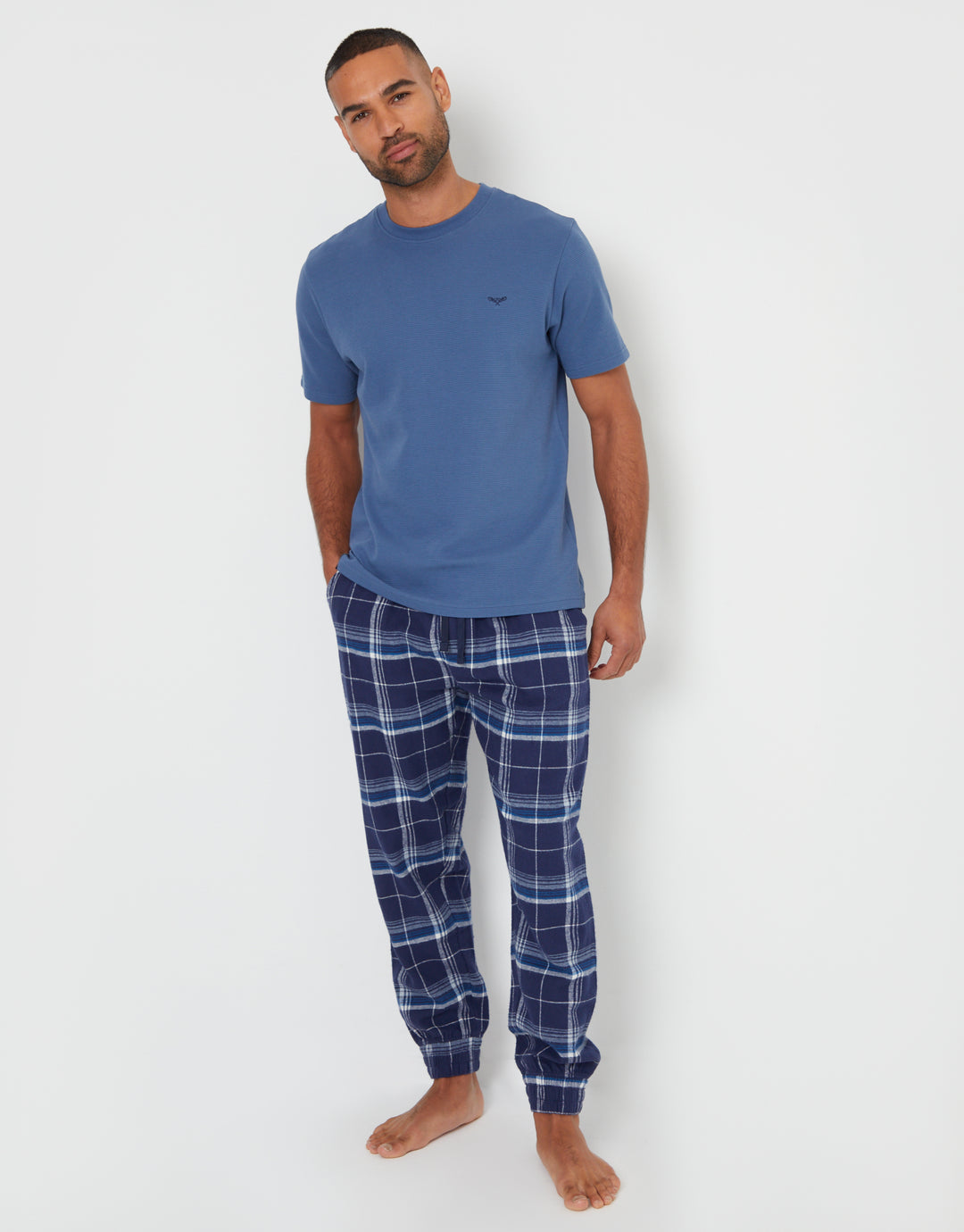 Denim Blue Check Textured Short Sleeve Pyjamas (2-Piece Set)