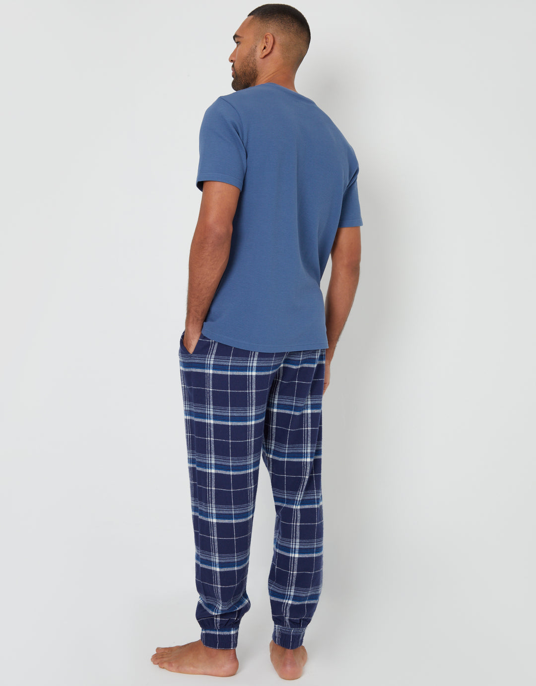 Denim Blue Check Textured Short Sleeve Pyjamas (2-Piece Set)