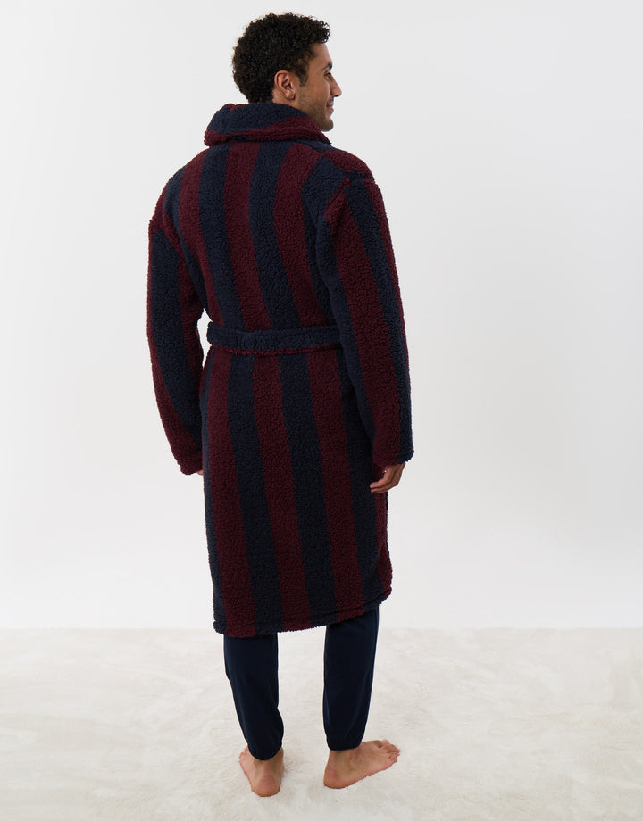 Fleece Dressing Gown in Burgundy Stripe