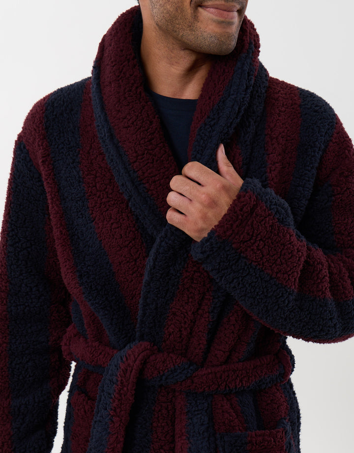 Fleece Dressing Gown in Burgundy Stripe