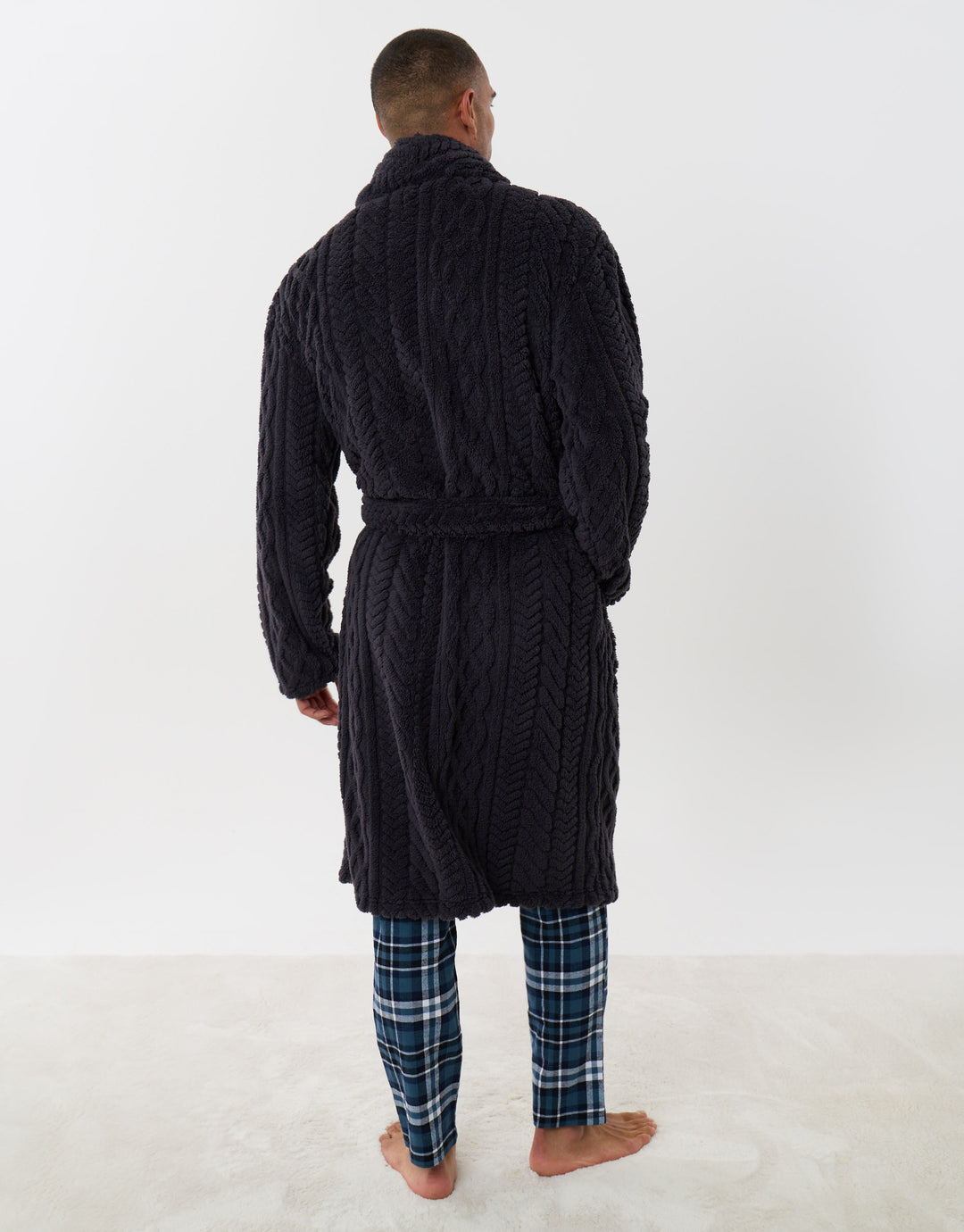 Cable Fleece Dressing Gown in Slate Grey