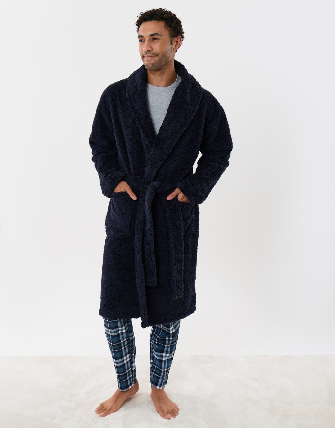 Fleece Dressing Gown in Navy