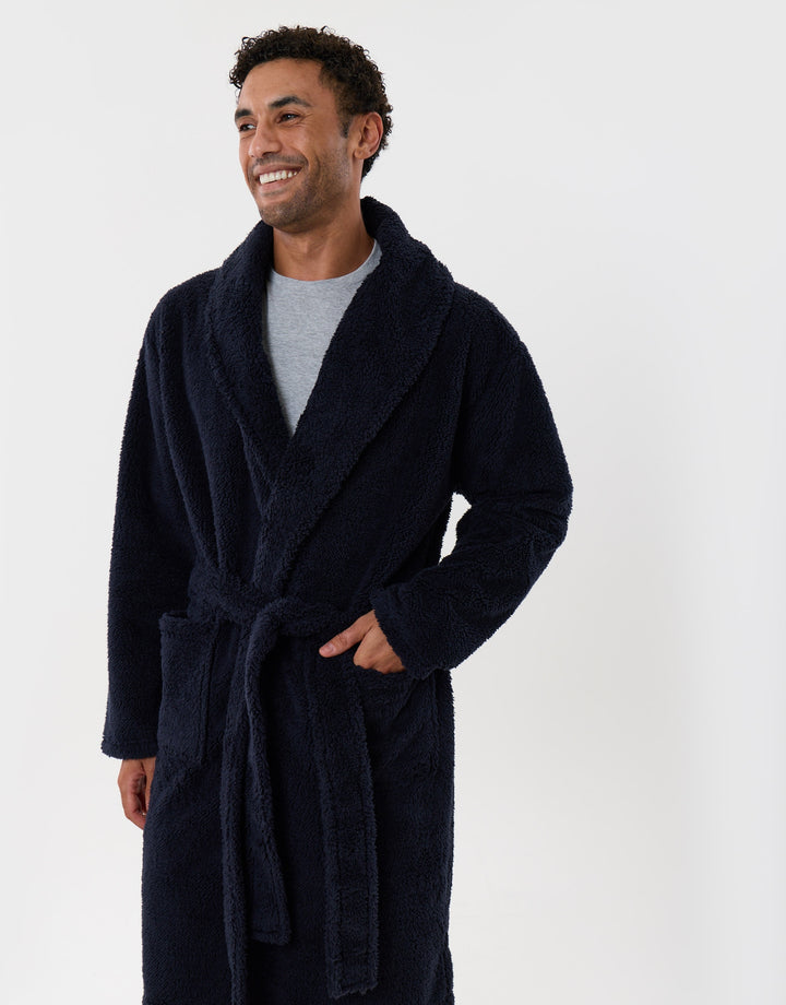 Fleece Dressing Gown in Navy