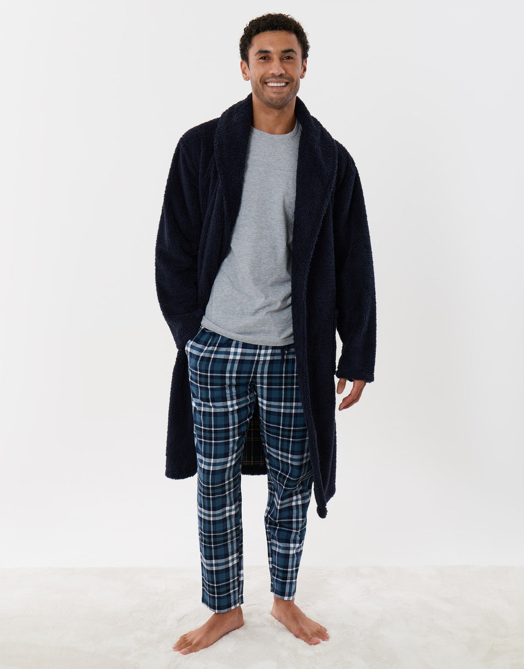 Fleece Dressing Gown in Navy