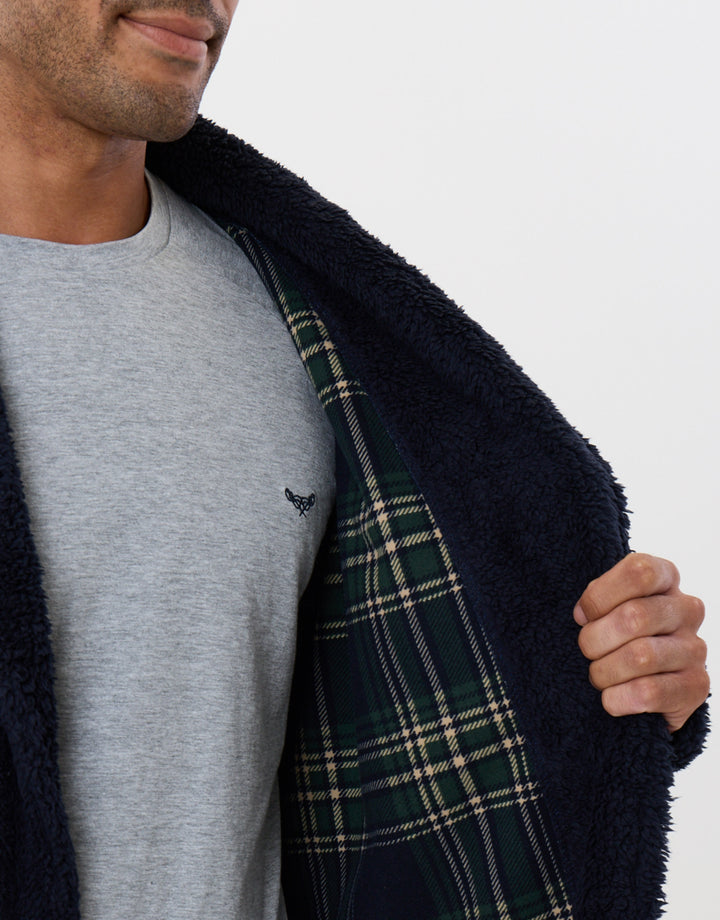 Fleece Dressing Gown in Navy