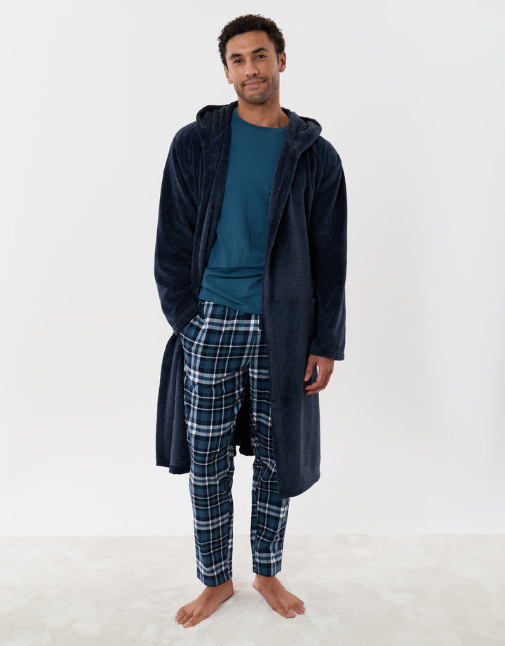 Hooded Fleece Dressing Gown in Navy