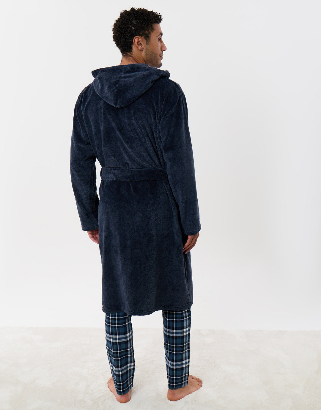 Hooded Fleece Dressing Gown in Navy