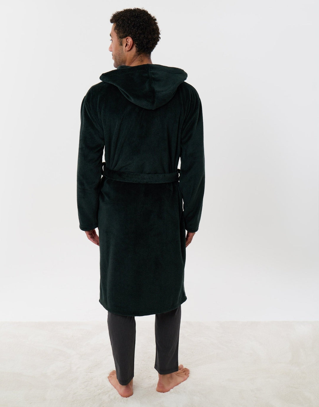 Hooded Fleece Dressing Gown in Forest Green