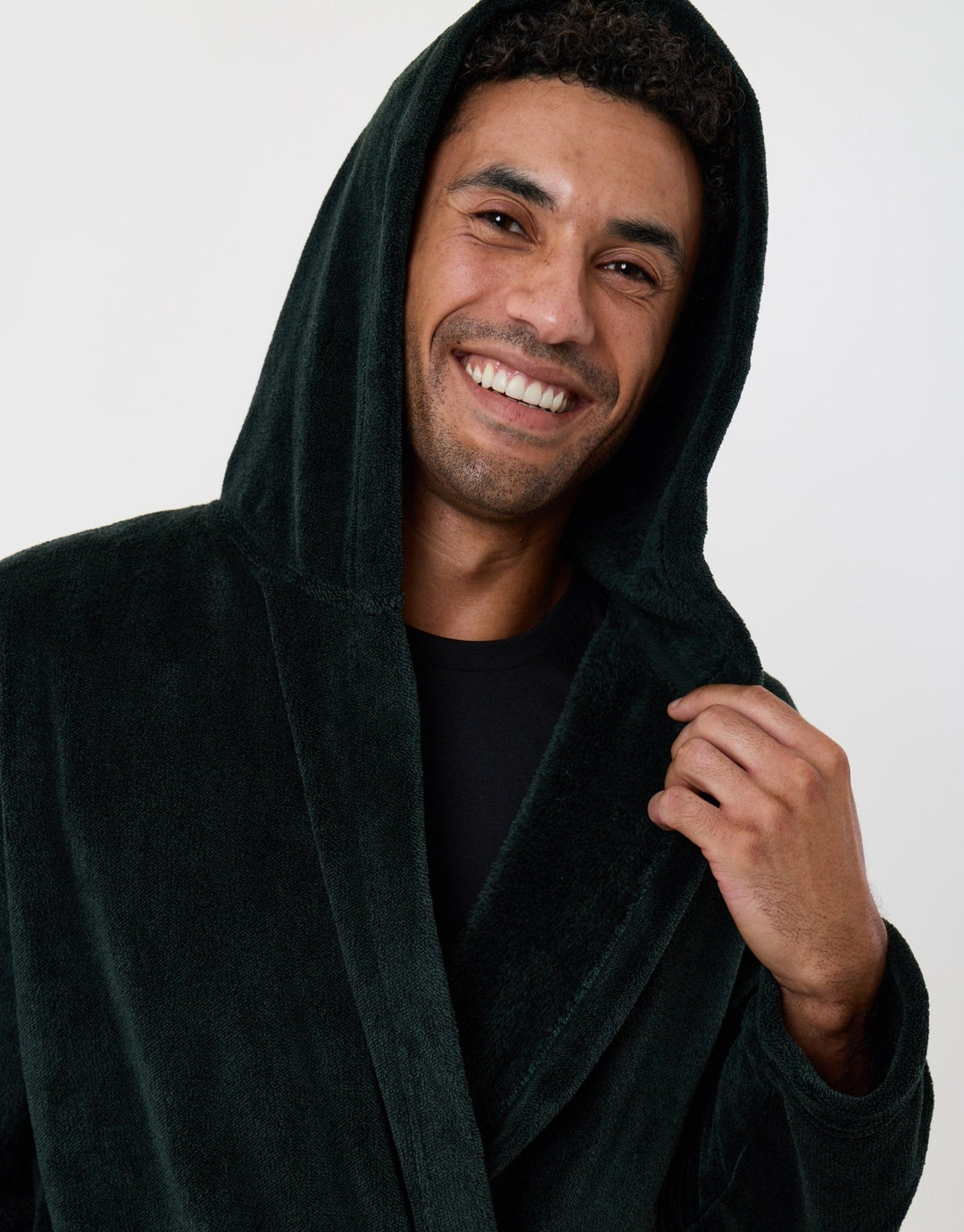 Hooded Fleece Dressing Gown in Forest Green