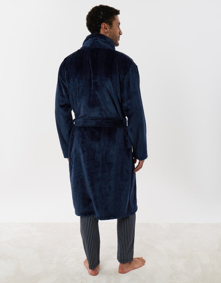 Textured Fleece Dressing Gown in Navy