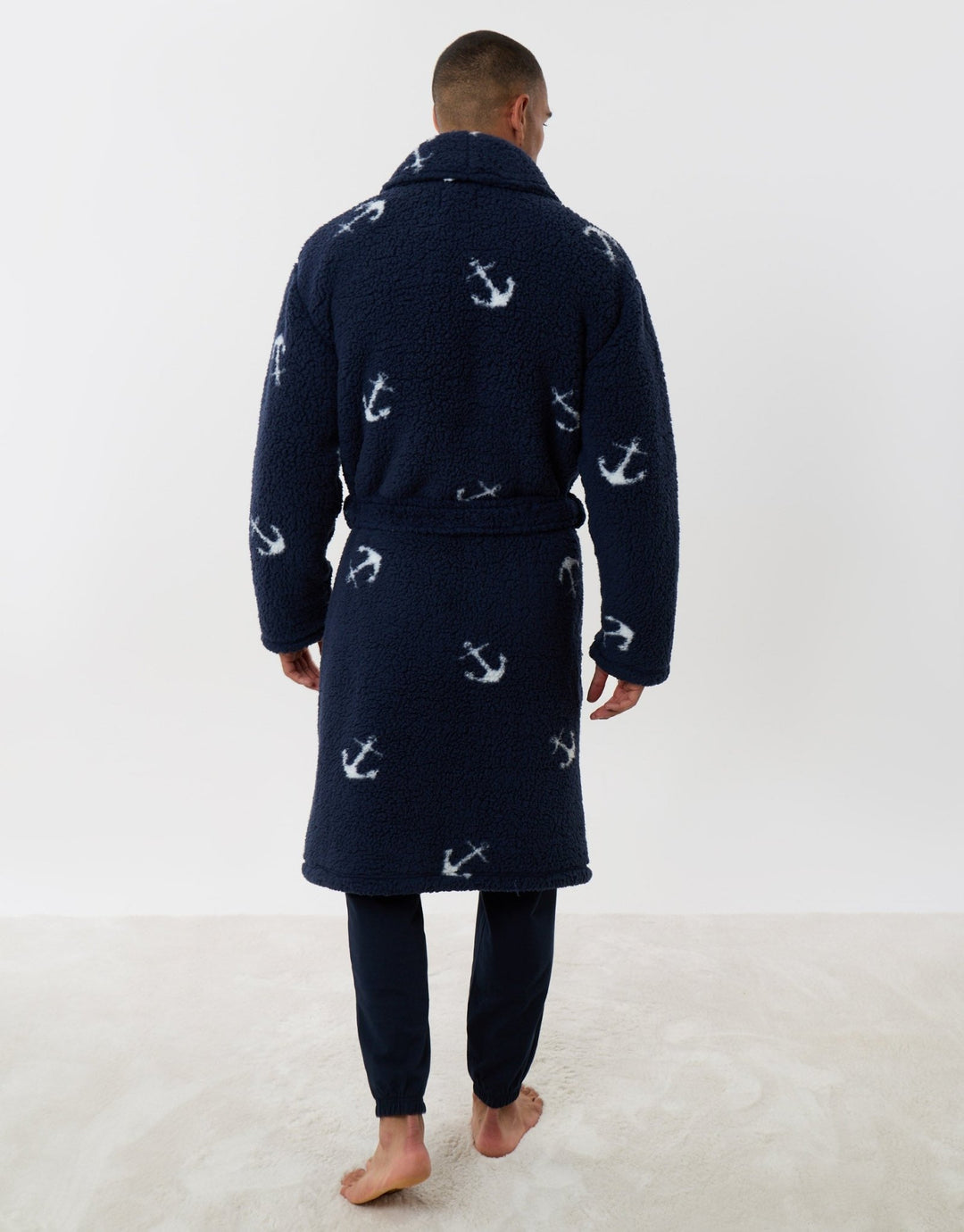 Fleece Dressing Gown in Blue Anchor Print
