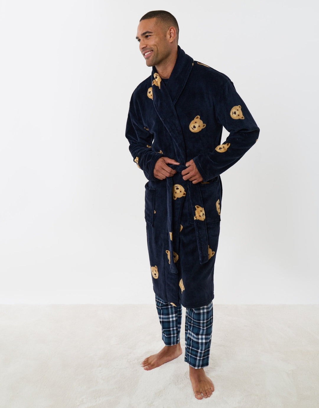 Fleece Dressing Gown in Navy Teddy Print