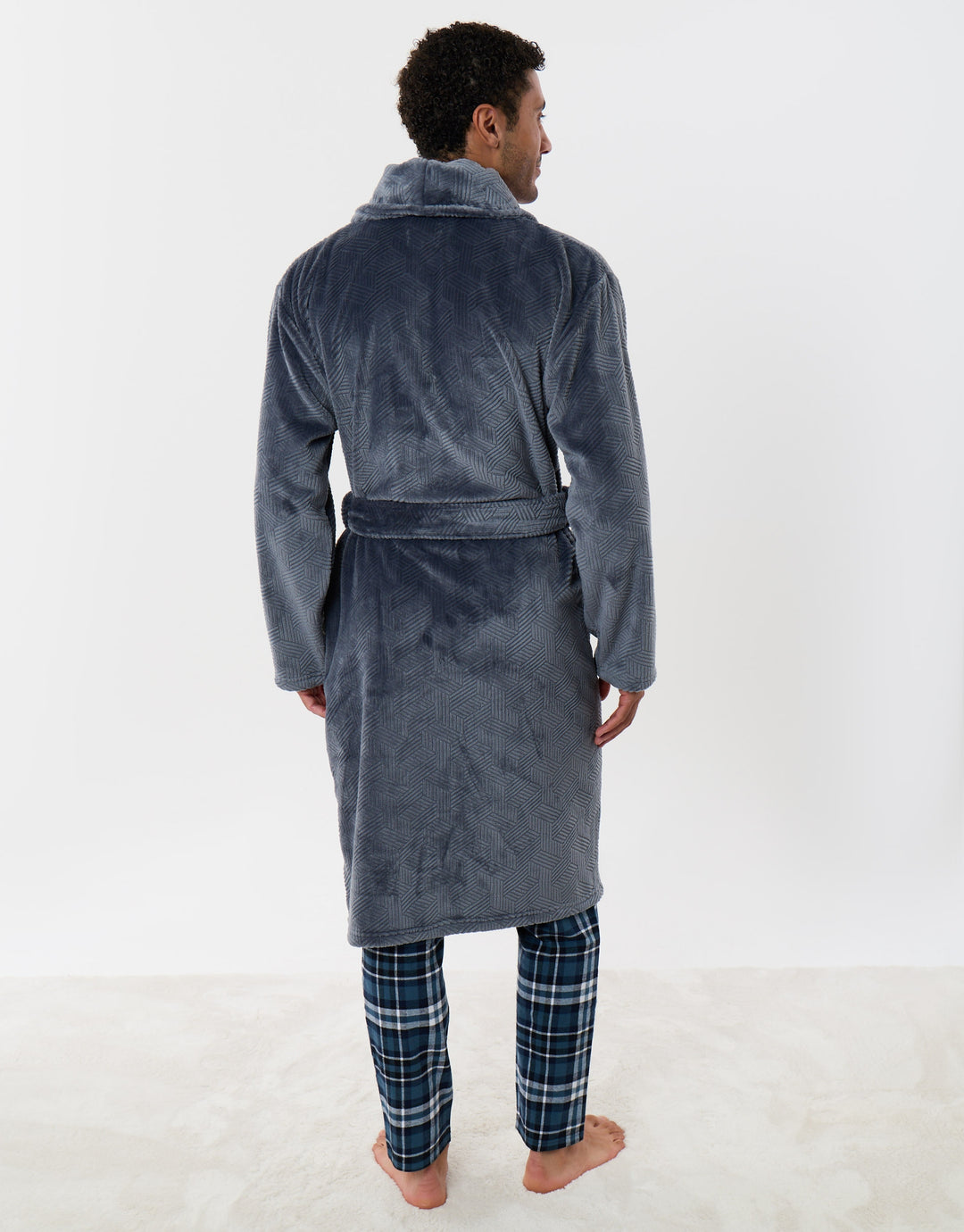 Textured Fleece Dressing Gown in Slate Grey
