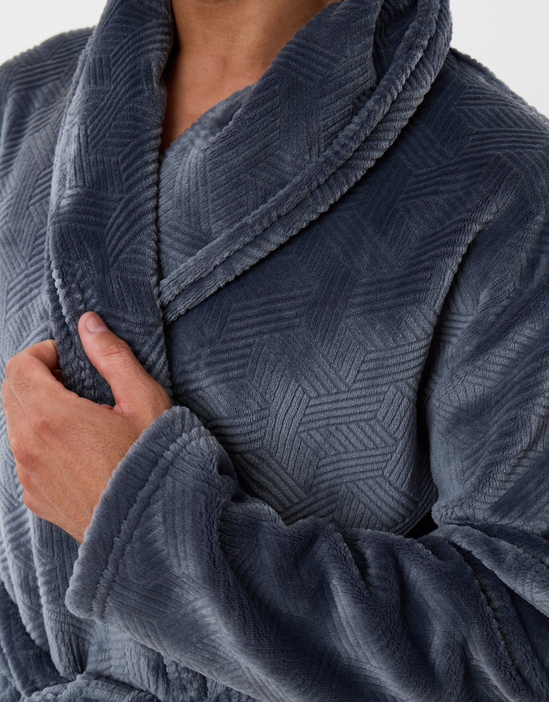 Textured Fleece Dressing Gown in Slate Grey