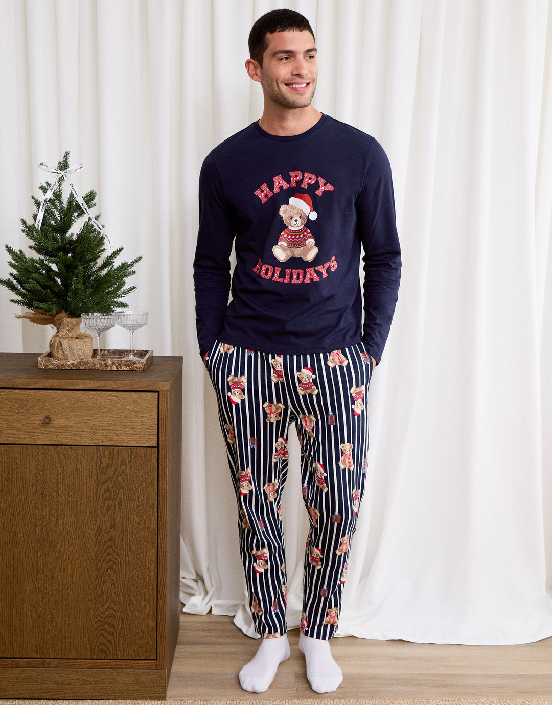 Teddy Bear Pyjama Set in Navy