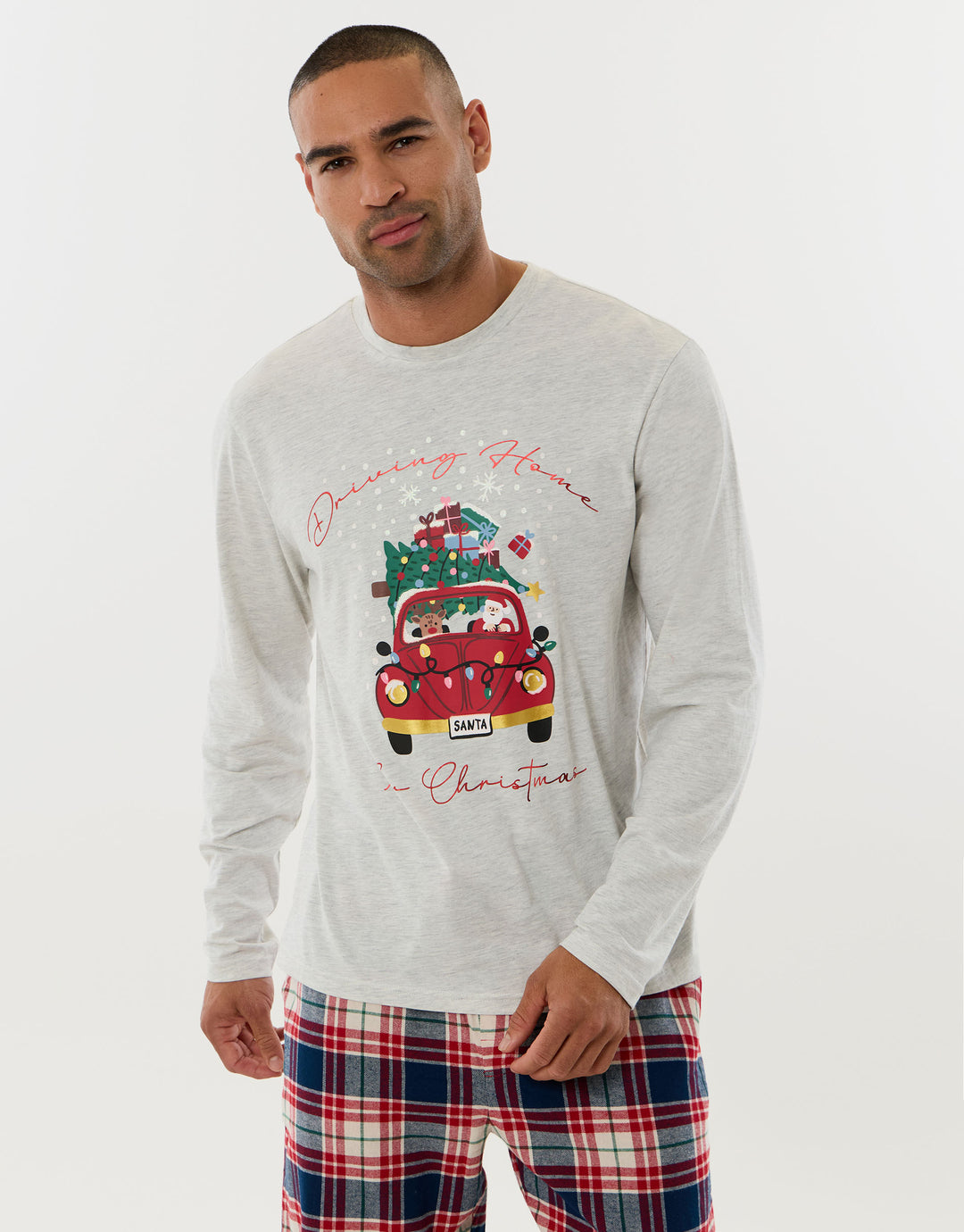 Santa Car Pyjama Set in Cream