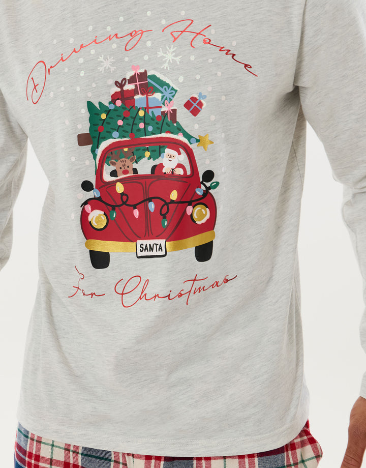 Santa Car Pyjama Set in Cream