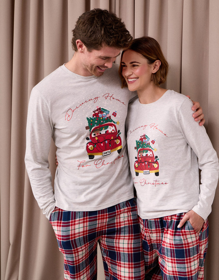 Santa Car Pyjama Set in Cream