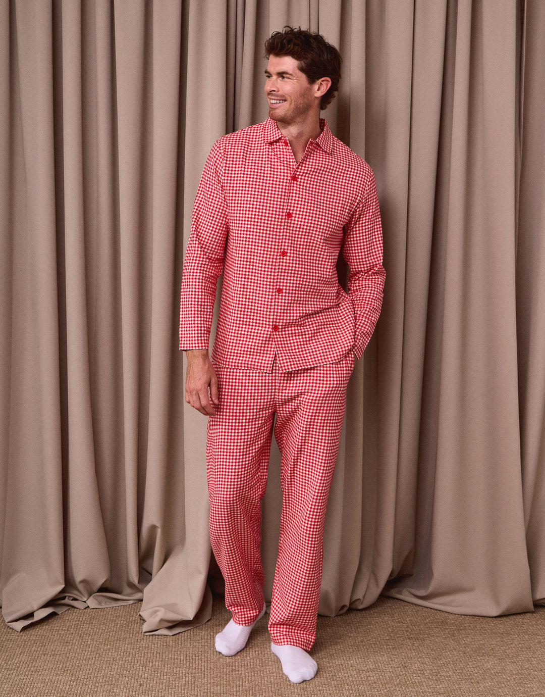 Cotton Button Up Pyjama Set in Red Gingham
