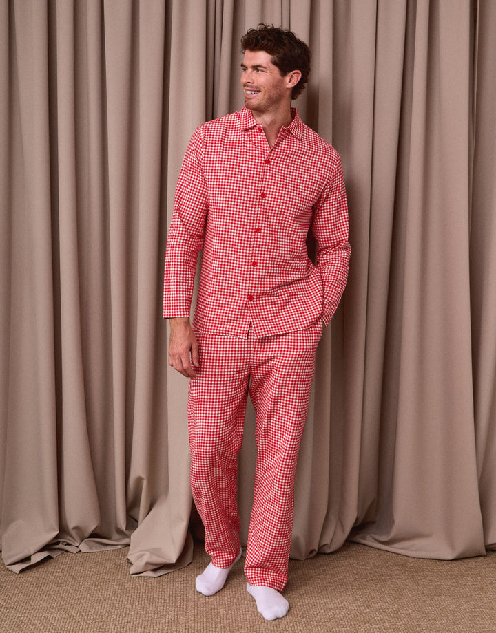 Cotton Button Up Pyjama Set in Red Gingham