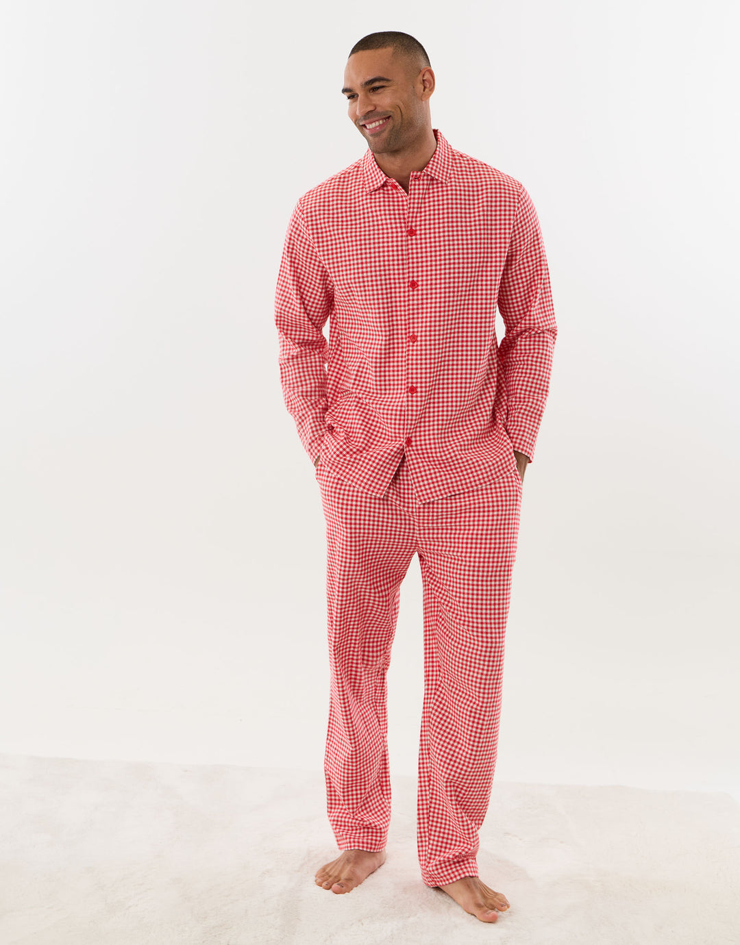 Cotton Button Up Pyjama Set in Red Gingham