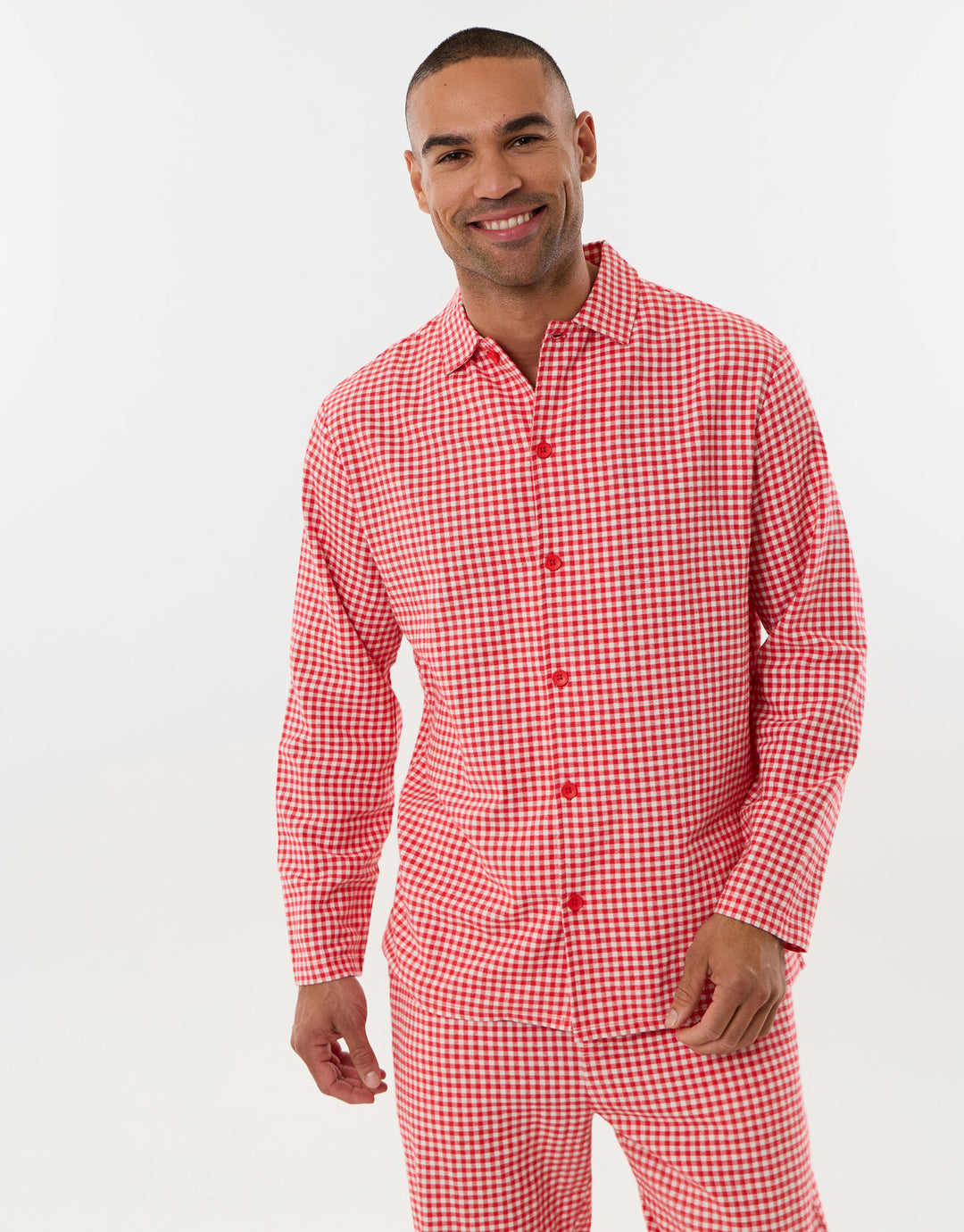 Cotton Button Up Pyjama Set in Red Gingham