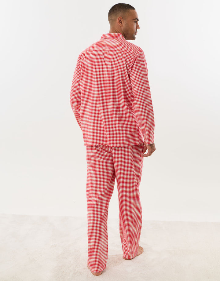 Cotton Button Up Pyjama Set in Red Gingham