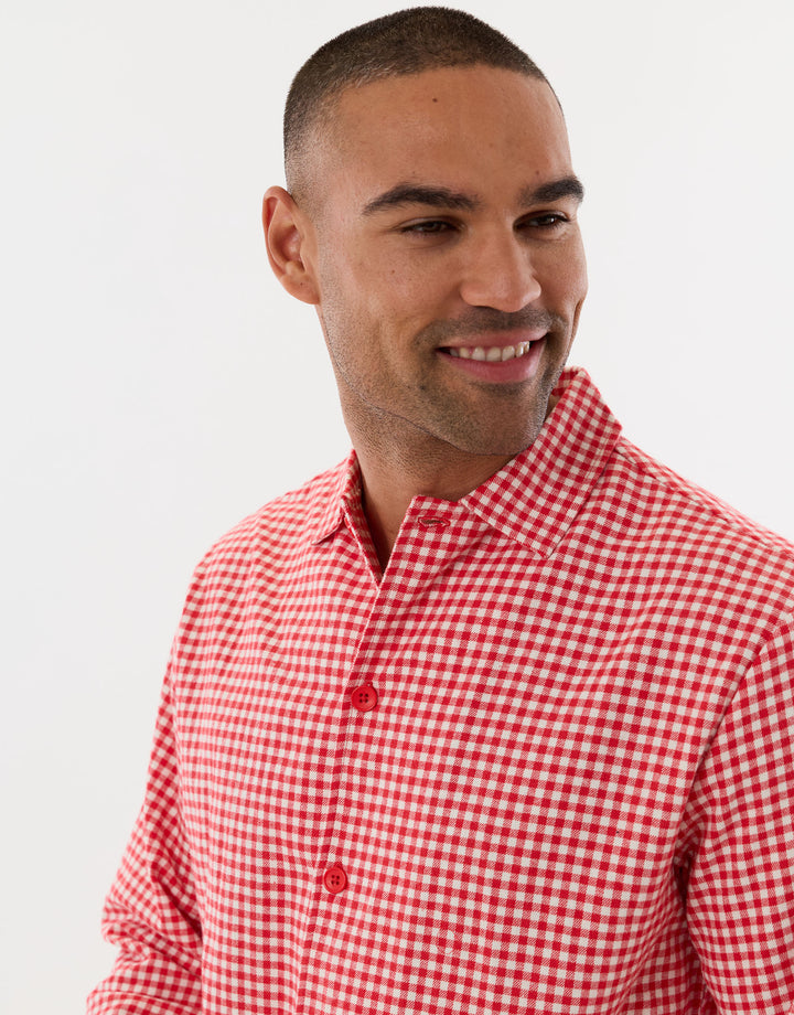 Cotton Button Up Pyjama Set in Red Gingham