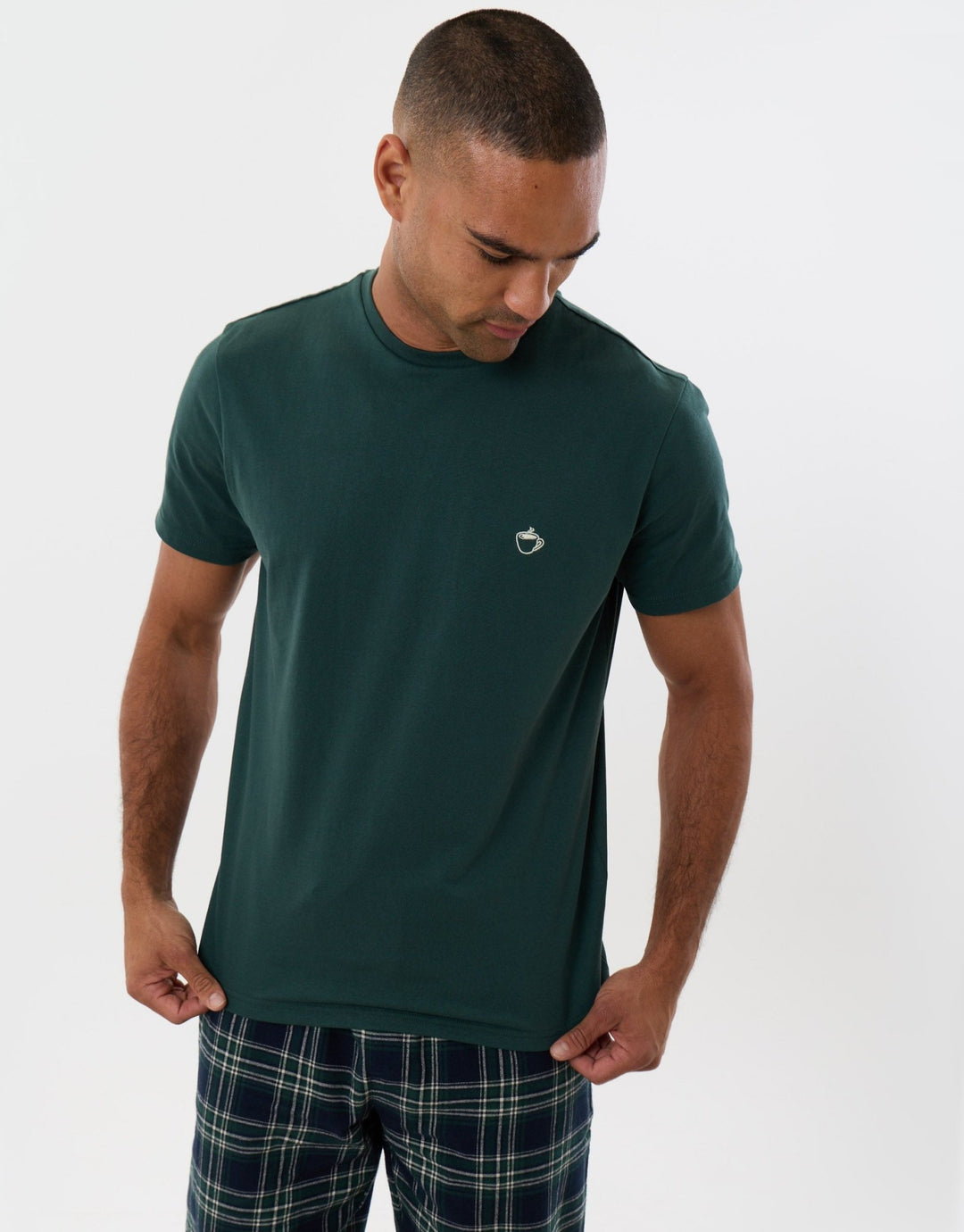 Threadbare T-Shirt & Cotton Flannel Trousers Pyjama Set in Teal Green Check - back view