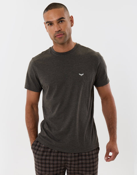 Threadbare Cotton Rich T-Shirt and Trouser Pyjama Set in Chocolate Brown Check - front view