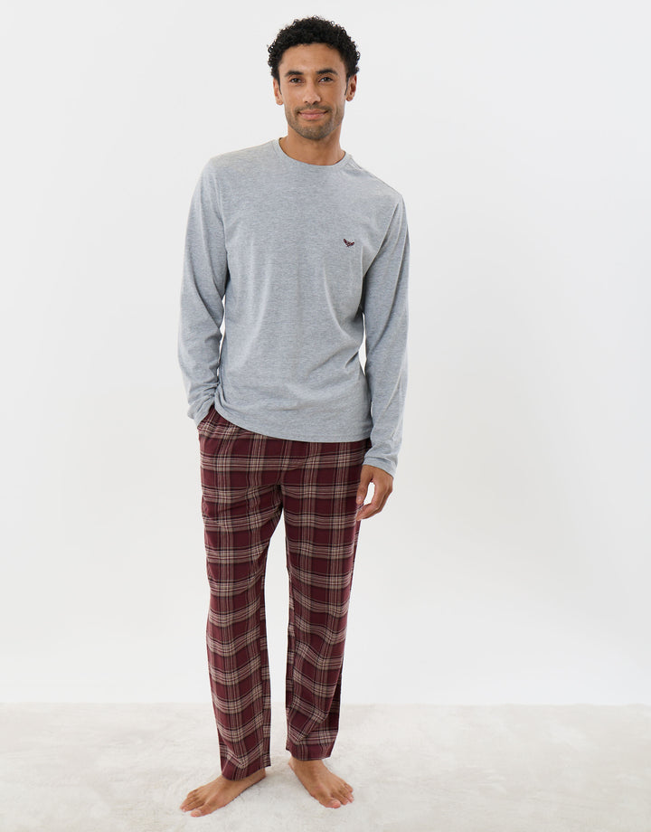 Top & Flannel Trousers Pjyama Set in Burgundy Check