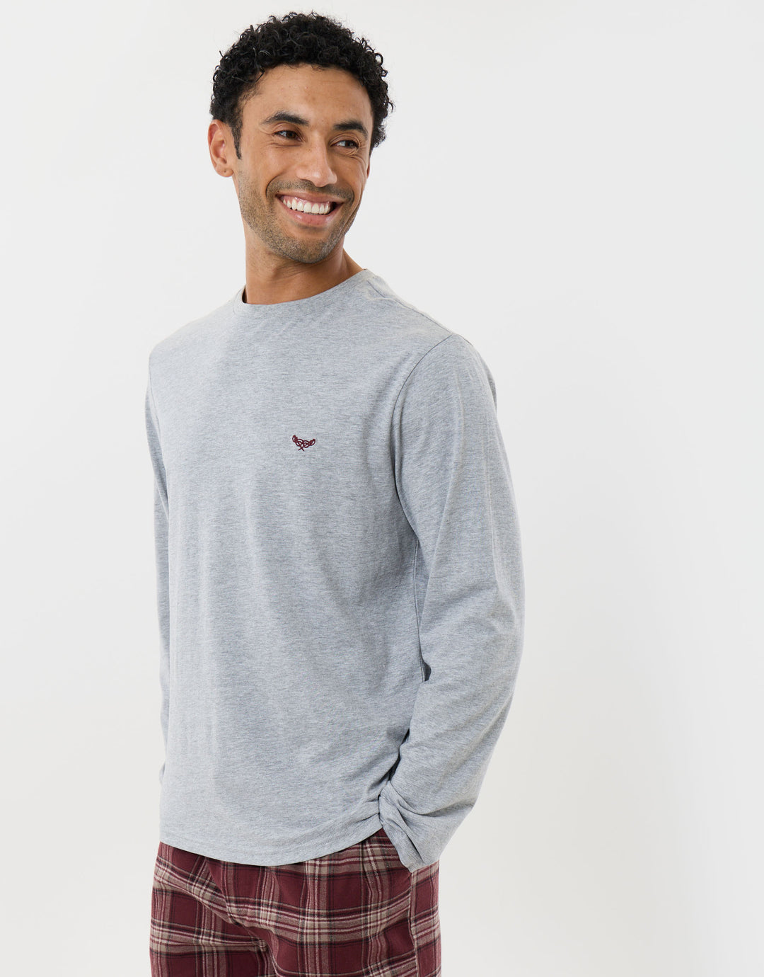 Top & Flannel Trousers Pjyama Set in Burgundy Check