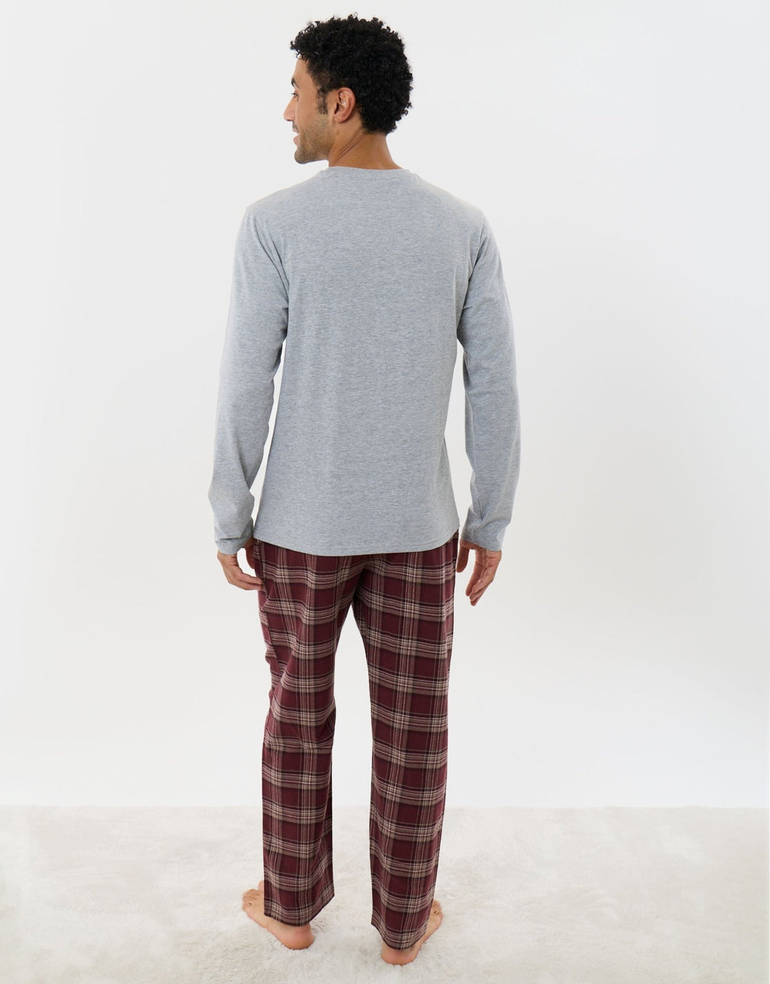 Top & Flannel Trousers Pjyama Set in Burgundy Check