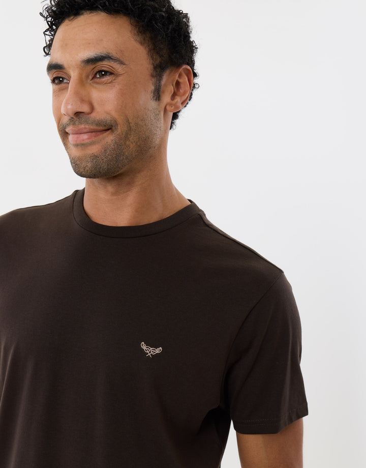 Cotton Rich T-Shirt & Trouser Pyjama Set in Chocolate Brown Check
