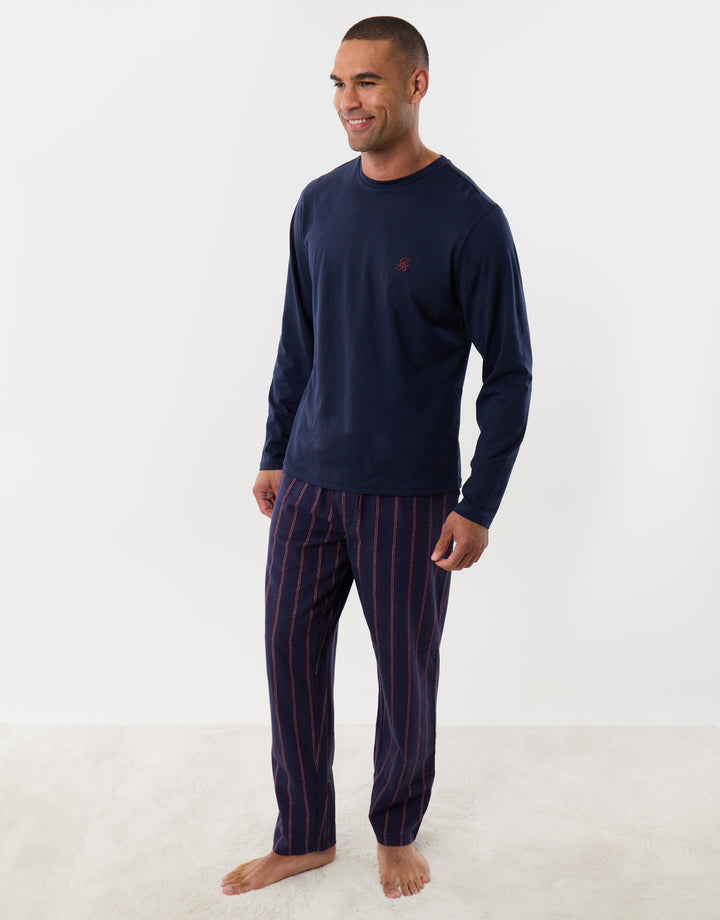 Grandad Collar Pyjama Set in Navy Check