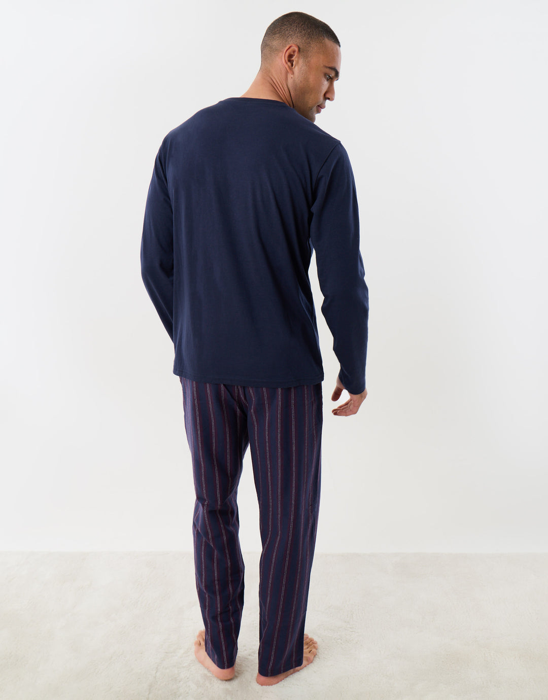 Grandad Collar Pyjama Set in Navy Check