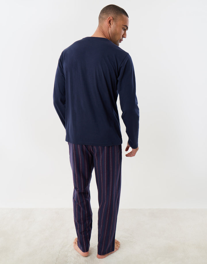 Grandad Collar Pyjama Set in Navy Check