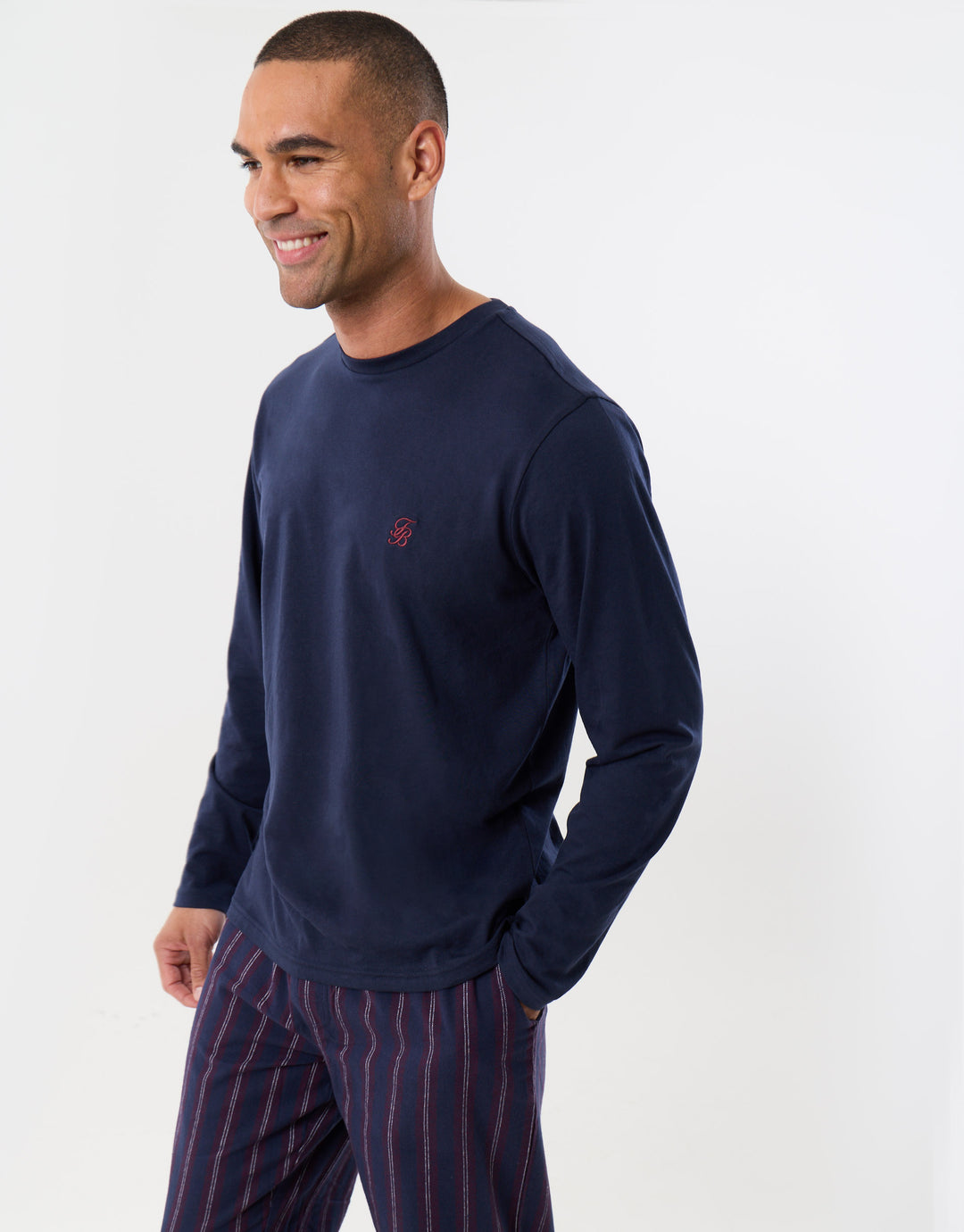 Grandad Collar Pyjama Set in Navy Check